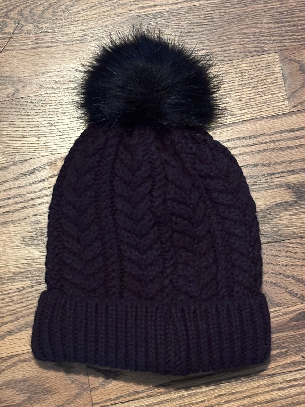 DICK'S Sporting Goods Black Cable Knit Pom Beanie Fleece Lined Unworn